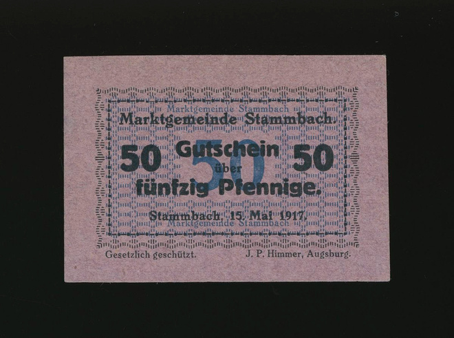 Saksa Notgeld 50 Pfennig, Stammbach 15.5.1917