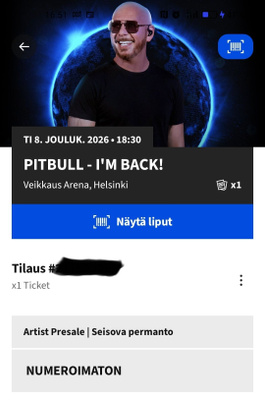Pitbull Helsinki 8.12. permantolippu