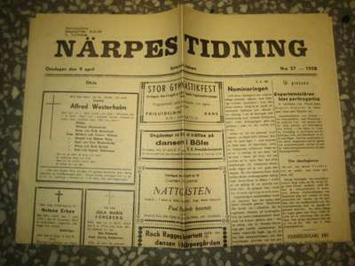 Sanomalehti :  Närpes Tidning 9.4.1958