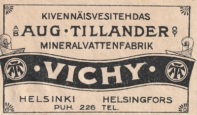 JUOMA ETIKETTI -  HELSINKI AUG. TILLANDER VICHY  (K15-S79)