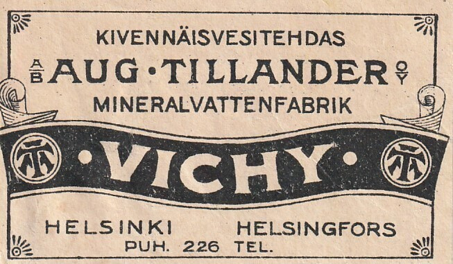 JUOMA ETIKETTI -  HELSINKI AUG. TILLANDER VICHY  (K15-S79)