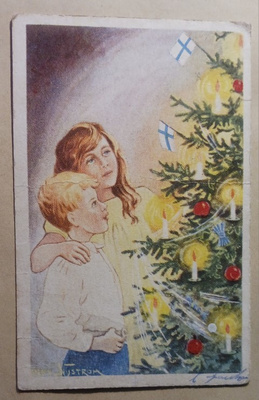 Jenny Nyström: Koristellun kuusen ääressä, p. 1948