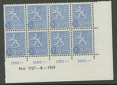 1956 30 (mk) sininen nro-8lo 1127 ++