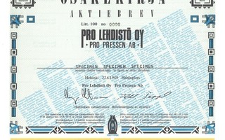 OKK 1989 Pro Lehdisto Oy spec, Helsinki osakekirja