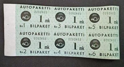 1949-1950 Autopakettimerkkiarkki 1 mk **
