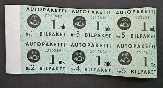 1949-1950 Autopakettimerkkiarkki 1 mk **