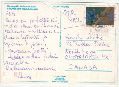 1991 Eurooppa 2,90 postikortti Kanadaan