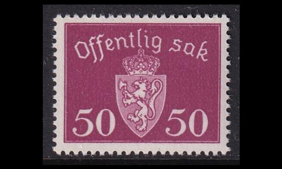 Norja 58 ** Virkamerkki 50 öre lila (1946)