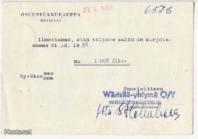 FIRMAKORTTI WÄRTSILÄ OY HELSINKI NUUTAJÄRVI LASITEHDAS