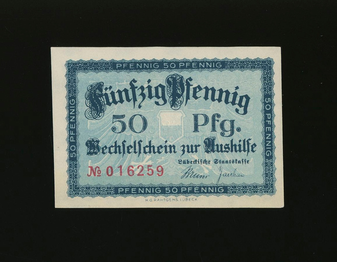 Saksa Notgeld 50 Pfennig, Lübeck 15.12.1918