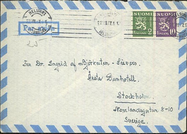 M30 1947 lentokirje Ruotsiin