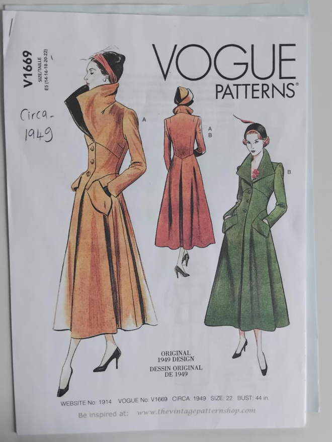 Vogue 1940 pitkän takin kaava
