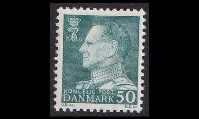 Tanska 394x ** Frederik IX 50 öre sinivihreä X-paperi (196