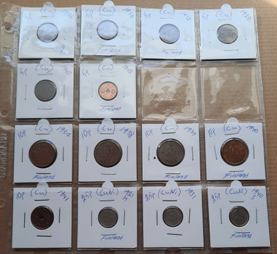 Pennit 14kpl; 5p, 10p ja 25p