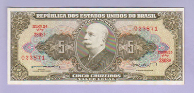 Brasilia 5 Cruzeiros v.1958 UNC P-158e