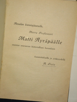 A. Listo : Ansalan kunniajäsenelle, Herra Professori Matti