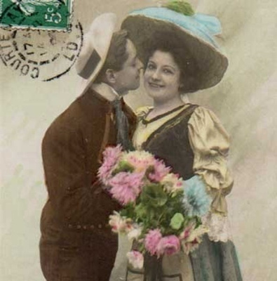 RAKKAUS / Hattupäinen tyttö ja rakastunut mies - 1. 1900-l.