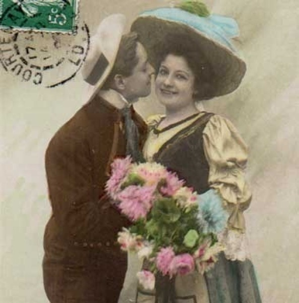 RAKKAUS / Hattupäinen tyttö ja rakastunut mies - 1. 1900-l.