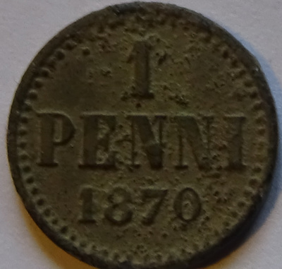 1870 1 penni kl3/2