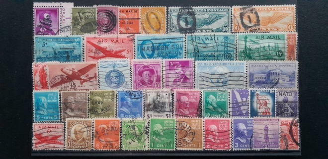 USA VANHEMPAA LEIMATTUJA postimerkkejä o 40 kpl