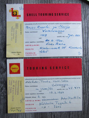 SHELL.....Touring Service, 2 "tilauskorttia". -60 lukua.