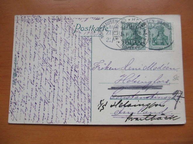 1910 Saksa kortti S/s Helsingfors Svartbäckiin
