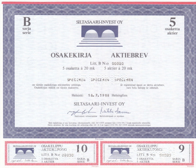 OKK 1988 Siltasaari-Invest Oy spec, Helsinki pörssi osakek