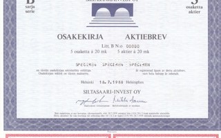 OKK 1988 Siltasaari-Invest Oy spec, Helsinki pörssi osakek