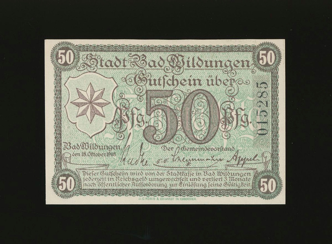 Saksa Notgeld 50 Pfennig, Bad Wildungen 18.10.1918