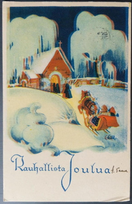 Joulukortti Myllymäki vuoden 1946 joulumerkillä