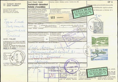 1970 paketti Ruotsiin - Ruotsinm lunastus - kortissa rissi
