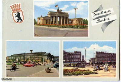 Vanha monikuvapostikortti Berliini DDR 1960 lukua