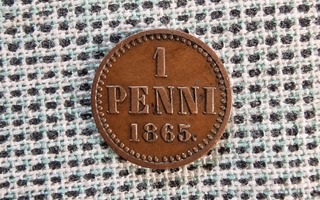 RARE - Hienokuntoinen ja harvinainen 1 penni 1865