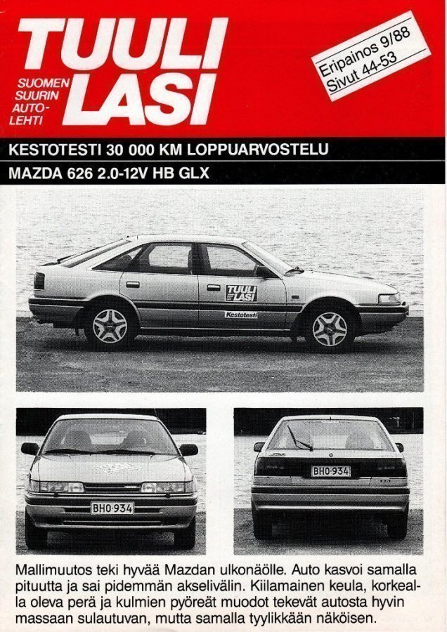 Mazda 626 kestotesti -esite, 1988