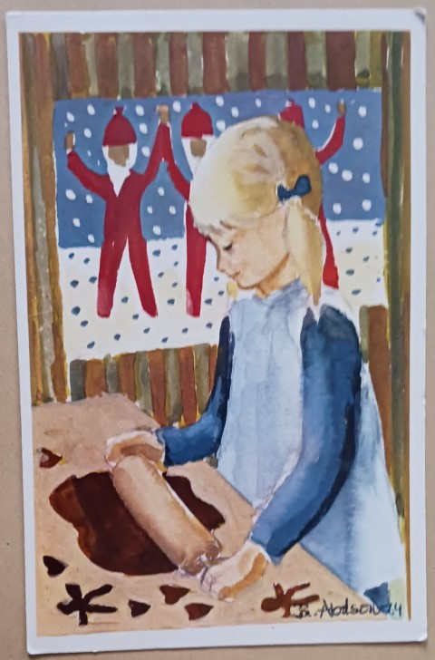 Birgitta Abelson: Tyttö leipoo joulupipareita p 1964 Suomeen