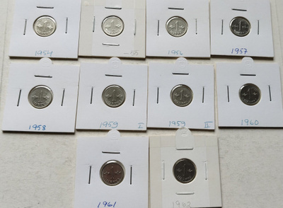 1 mk v.1954-1962, 9 eri vuotta, kl 5-7, 10 kol.