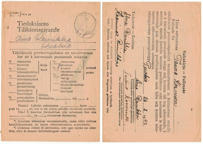 1947 Tiedoksianto valtakirjalla - PUOKIO