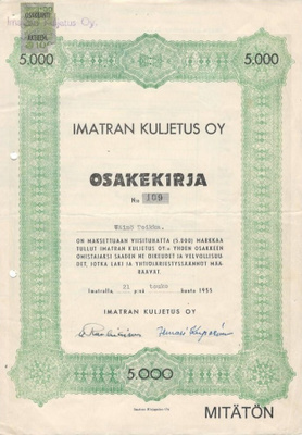 OKK 1955 Imatran Kuljetus Oy, Imatra osakekirja