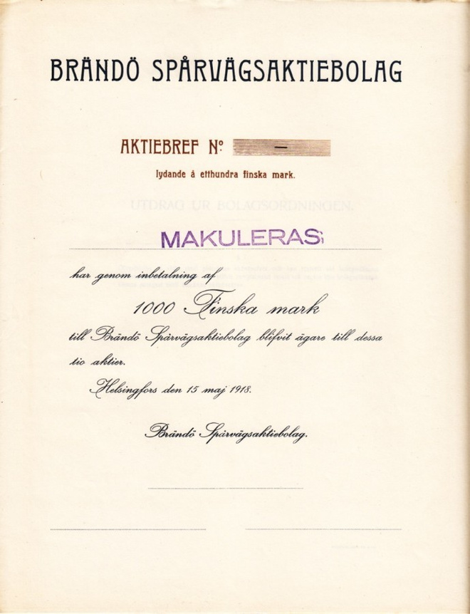 OKK 1918 Brändö Spårvägs Ab, Helsinki