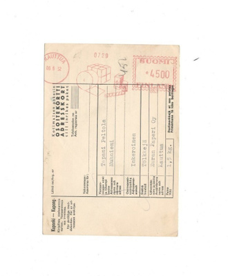 POSTILÄHETYS KAUTTUA FRAMA LEIMA