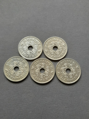 Tanska 2 kroner kolikkosetti, 5kpl