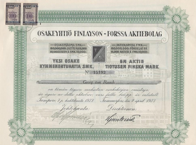 OKK 1937 Finlayson-Forssa Oy, Tampere pörssi osakekirja
