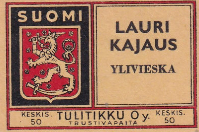 Ylivieska. Lauri Kajaus , Tulitikku Oy    s5/1