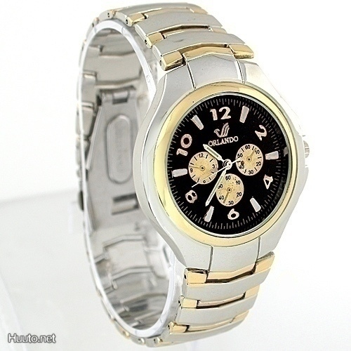 204 .. Black Golden Fashion Gnetle Kvartsi .. Rannekello