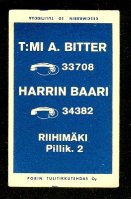 T:MI A. BITTER, HARRIN BAARI, RIIHIMÄKI