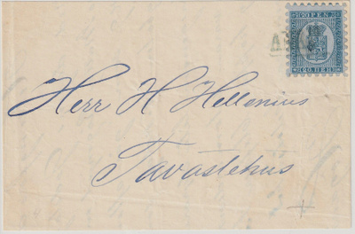 1866 20p Isohampainen kirjeen etukannessa HKI>Hämeenlinna