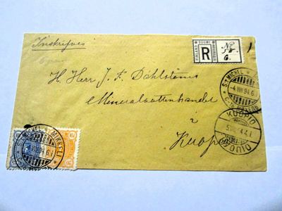 1894 Mikkeli + musta kirjauslipuke R kuori Kuopioon