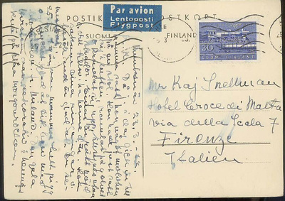 1962 rautatie 30mk lentokortti Italiaan