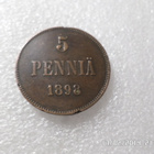 5  penniä  1898   Kulkematon  Patinoitunut . - pikkukuva 3