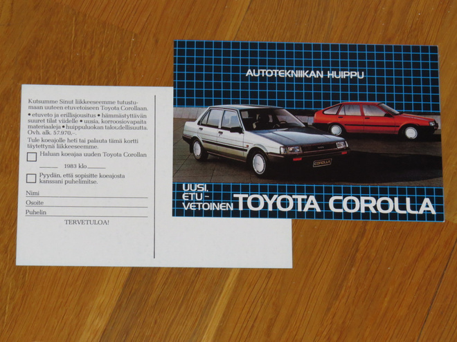 1983 Toyota Corolla postikortti - KUIN UUSI